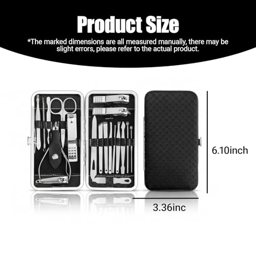 Grooming Kit Home and Travel-Manicure Set 19, Nail Clipper Set, Portable Nail Kit, Travel Nails Kits(Black) - color: Black, size: 19 Piece Set