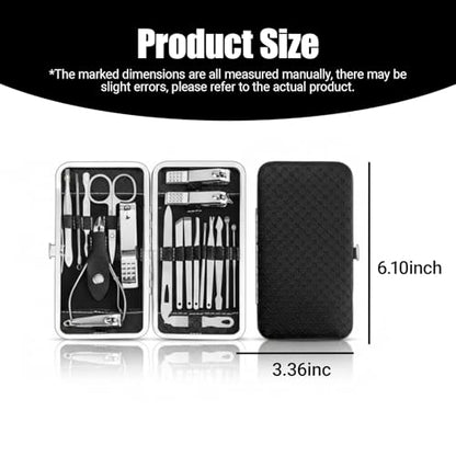 Grooming Kit Home and Travel-Manicure Set 19, Nail Clipper Set, Portable Nail Kit, Travel Nails Kits(Black) - color: Black, size: 19 Piece Set