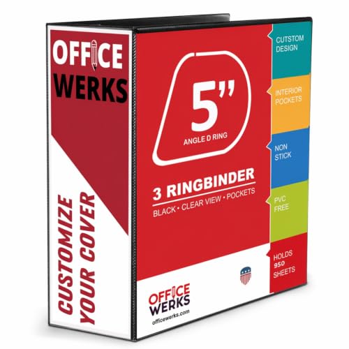 3 Ring Binders, 5" Capacity D-Rings, 8.5" x 11" Presentation Folder with Pockets, Durable Non-Stick Clear Cover for Documents, Files, Projects (Black) - color: Black, size: 5 Inch
