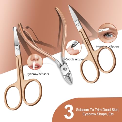 Manicure Set 30 in 1 Nail Clippers Set,Nail Manicure Kit for Women,RedFlow Toenail Clippers,Pedicure Kit,Pedicure Tools,Suitable for Travel Manicure Tools (Rose Gold) - color: Rose Gold