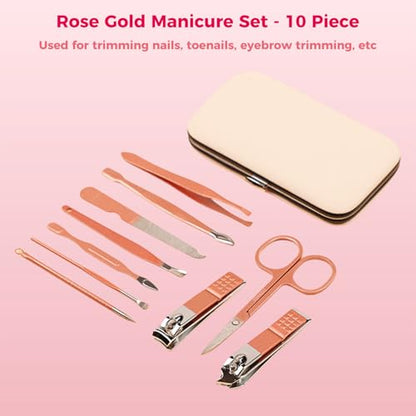 Nail Clippers Set, 10 PCS Professional Manicure Set and Pedicure Kit with Travel Case,Stocking Stuffers, Christmas Gift for Men and Women - color: Pink