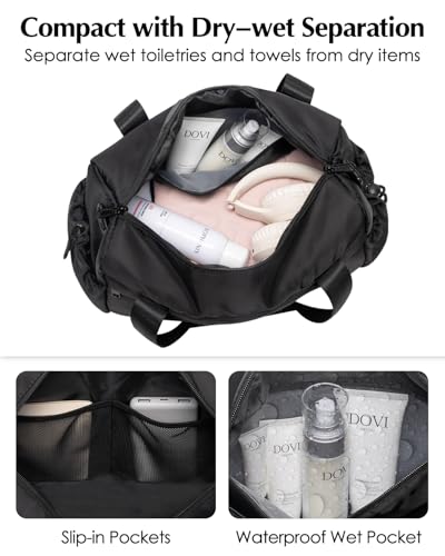 Small Gym Bag, Mini Gym Bag with Yoga Mat Holder & Wet Compartment, Black | Yoga Mat Bag, Water Bottle Pocket, Detachable and Adjustable Shoulder Strap, Mini Duffle Bag for Workout Travel Dance - color: Black