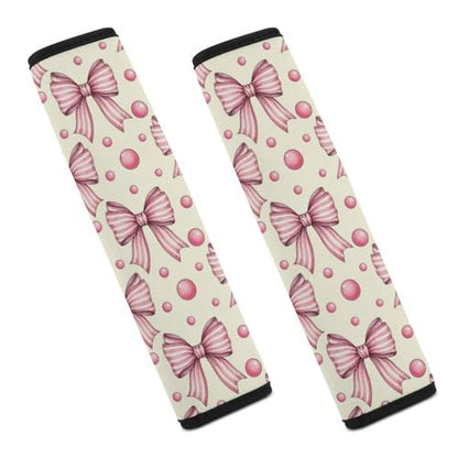 2 Piece Pink Bow Dots Beige Car Seat Belt Pad Breathable Seat Belt Cushion for Child, Stroller Pushchair High Chair, Easy Install (No Tool) - color: Pattern 273