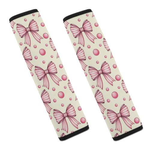 2 Piece Pink Bow Dots Beige Car Seat Belt Pad Breathable Seat Belt Cushion for Child, Stroller Pushchair High Chair, Easy Install (No Tool) - color: Pattern 273