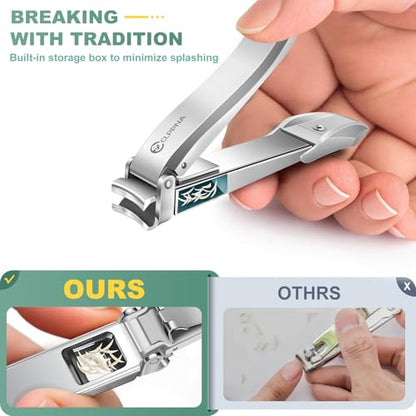 Nail Clippers for Men with Catcher, CLPPNA Heavy Duty Finger Nail Clippers Adult, Stainless Steel Nail Cutter, Fingernail & Toenail Clippers Ideal Gift for Men & Grooming Gifts, Silver - style: Silver (3.46x0.55 inch）