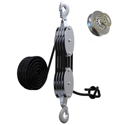 YATOINTO Rope Hoist Pulley System with Metal Bearing, 4400LB Pulley Block and Tackle, 8:1 Lifting Power 65ft, Heavy Duty Pulley Block for Hunting Lifting Heavy Objects Garage Warehouses Building - size: 4 Pulley