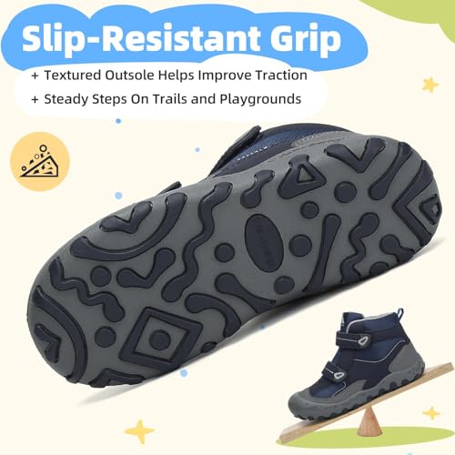 Mishansha Kids Water Resistant Hiking Boots, Boys Girls Anti Collision Anti-Skid Athletic Outdoor Adventure Trekking Shoes - color: Blue/Dark Blue/Gray, size: 12 Little Kid