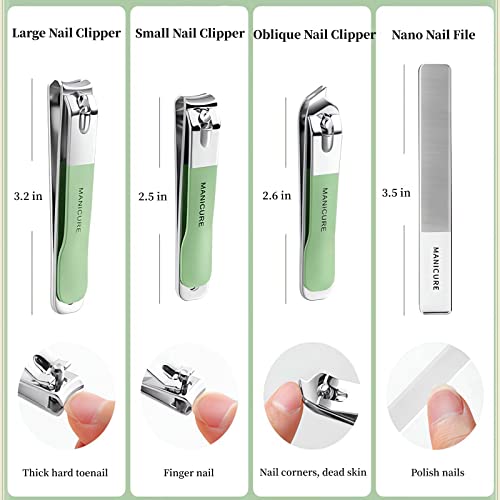4 Pcs Manicure Set Stainless Steel Nail Clippers, Beauty Tool Portable Set Professional Grooming Kits, Travel Nail Kit for Men and Women (Green) - color: Green