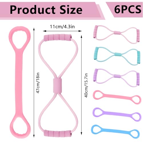 2 Pack Figure 8 Resistance Band, Workout Stretch Bands for Exercise, Arm Back Shoulder Fitness Elastic Rope Equipment for Yoga Pilates Physical Therapy Stretching Training - color: 6Pcs
