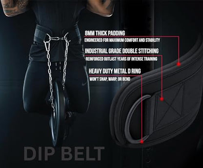 Dip Belt with Chain for Weightlifting – 42in Steel Belt Chain, 7in Padded Back Support, 400lb Capacity – Weighted Belt for Pullups, Dips, Squats – Heavy Duty Weight Belt for Men and Women