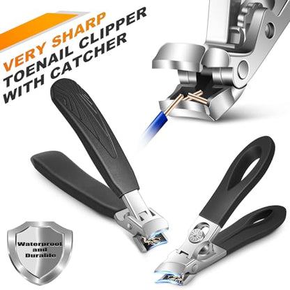 5PCS Nail Clipper Set for Thick Nails with Portable Leather Case | Ultra Sharp Toenail Clippers for Seniors with Wide Jaw Opening Manicure Pedicure Kit