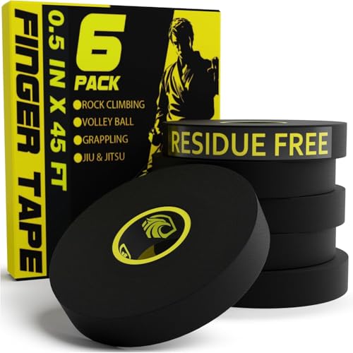 EAGLES Finger Tape 2, 3, 6 or 12 Pack Black or White | Residue Free Skin Friendly Strong Athletic Sports Tapes | 0.5” x 45 Ft for BJJ Jiu Jitsu Grappling MMA Knob Tape Weight (Black, 6 Pack) - color: Black, size: 6 Pack