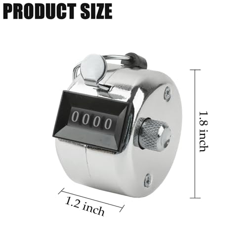 BGJRBY Metal Hand Tally Clicker Counter, 4-Digit Number Display for Coaching, Knitting, Lap, Fishing, Golf and Row Sport with 2-Nylon Lanyard,Silver