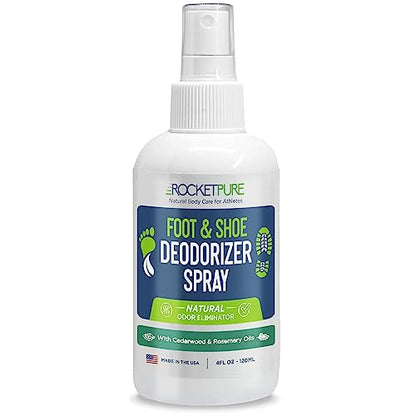 Rocket Pure Natural Foot and Shoe Deodorizer Spray, Deodorant and Odor Eliminator for Smelly Feet, Smell Remover, Formulated with Essential Oils, Made in the USA, Cedar, 4 fl oz