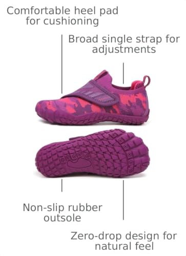 KUBUA Versatile Kids Water Shoes Boys Girls Quick Dry Swim Aqua Socks | Wide Toe Box, Lightweight, Barefoot-Style, Breathable, Beach, Pool, Kayak, Water Parks, Hiking, Toddler, Little Kid, Big Kid - color: Purple, size: 4 Big Kid