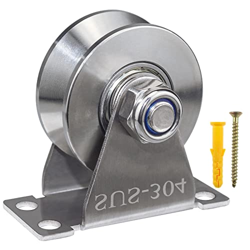Groove Wheel Pulley Stainless Steel Pulley Block Super Silent Single Pulley Block for Sliding Gate and Wire Rope Detachable Duplex Bearing with Mounting Screws and Expansion Pipes (1 Pack V Type) - size: 1 Pack V Type
