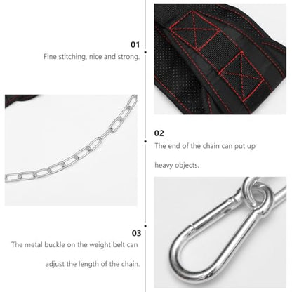Weightlifting Dip Belt with Reinforced Chain and Metal Buckle for Bodybuilding Strength Training Support Waist Belt for Dips and Chin-ups Comfortable Contoured Design
