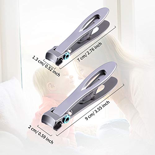 Mudder 2 Pieces Oversized Thick Nail Clippers for Tough Toenails Fingernails Stainless Steel Fingernail Clipper Ultra Wide Jaw Sharp Trimmer Ingrown Manicure Pedicure Men Women Elder, 2 Size(Sliver)