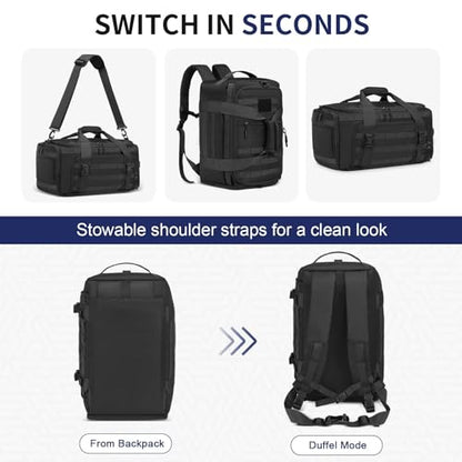 38L Convertible Duffel Backpack, 3 in 1 Gym Bag with Laptop Sleeve, Wet Pockets & Insulated Bottom, Black - color: Black, size: 38L
