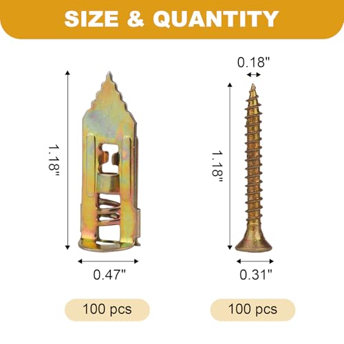 DFD 200 PCS Self Drilling Drywall Anchors 2025 Upgraded Zinc Plated Steel Wall Anchors Easy Application no Drill or Holes in Wall (100 PCS zinc Screw and 100 PCS Steel Anchors 0.47X1.18in)