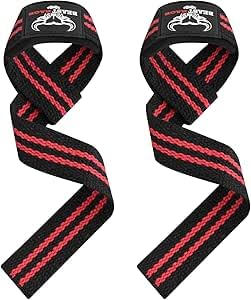 BEAST RAGE Lifting Wrist Straps for Weightlifting, Straps Gym Grip Power Workouts Lifting Straps Padded Neoprene & Premium Cotton Men Women, Deadlift Bodybuilding Exercise Lifting Straps - color: Black / Red