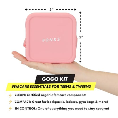 BONKS GoGo Kit - First Period Kit Ages 10-14 (S - M) - Tween Period Starter Kit - Emergency Kit for Girls - Essential Hygiene Kit - Includes Pads, Tampons, Underwear & More - style: Tween Period Kit S/M (10-14)