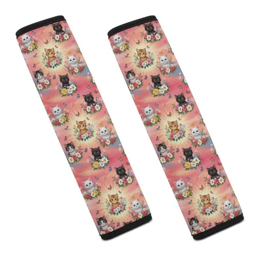 2 Pack Pink Cat Funny Cats Pet Butterfly Flower Seat Belt Cover Universal Fit Shoulder Harness Cover for Girls and Boys, Car Seats Pushchair Strollers High Chair Pushchair - color: Pattern 1235
