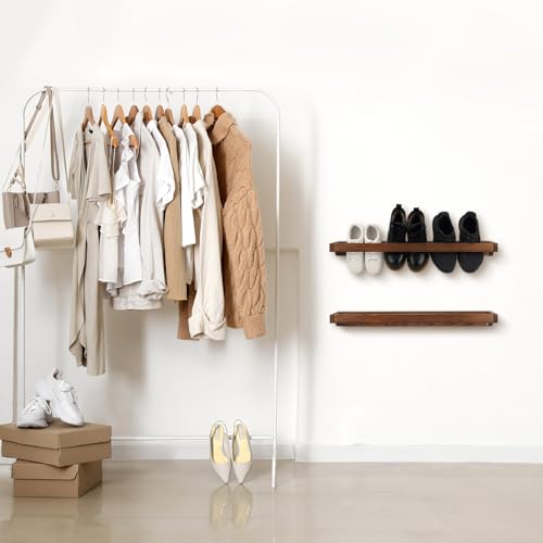 4 Pcs Wall Mounted Wooden Shoe Rack 30 Inch Rustic Wood Wall Hanging Shoe Rack Space Saving Footwear Holder Shoes Storage Organizer for Mudroom, Entryway, Closet (Burnt Wood) - color: Burnt Wood