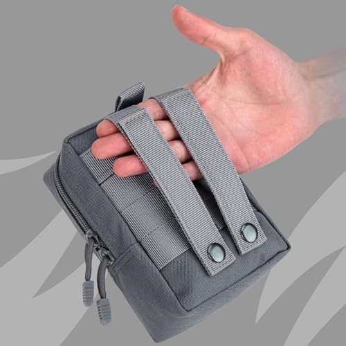 2 Pack Tactical Molle EDC Pouch Multi-Purpose Compact Pack Water-Resistant Utility Pouch with Flag Patch - color: Gray