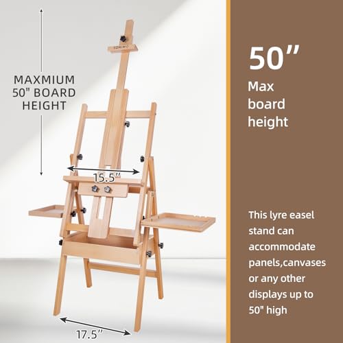 Horizontal Beechwood Studio Easel with Drawer and Palettes, Natural | H-Frame Solid Wooden Painting Easel for Students, Beginners, and Artists, Hold Canvas to 50Inches High - style: Horizontal Natural