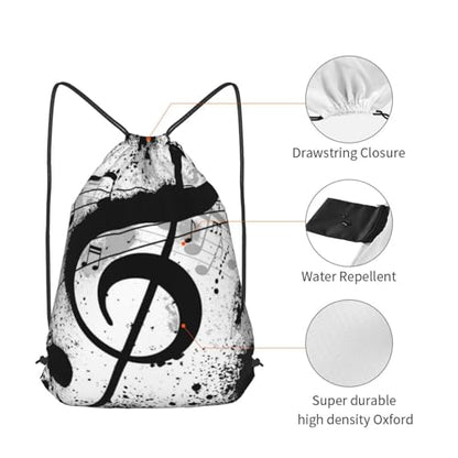 Music Note Drawstring Backpack String Bag Gym Sackpack Lightweight Waterproof Sport Bag for Women Men - color: Music Note