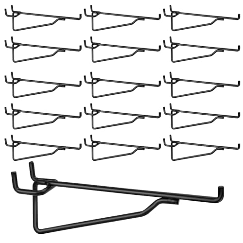 16 Pcs Pegboard Shelf Hooks, 6" Metal Peg Board Brackets Hooks Fits 1/4 Black Pegboard Organizer Accessories for Workbench, Garage, Craft Room, Retail Shop