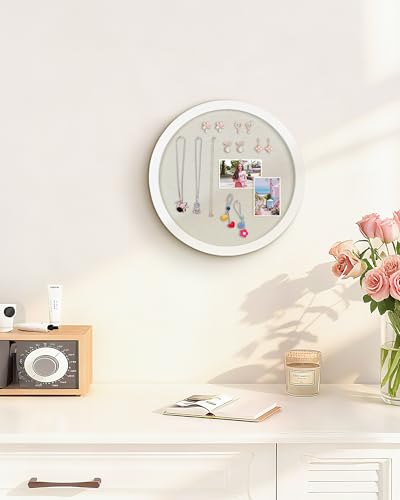 Small Round Bulletin Board with Linen, 13 inches Diameter Bulletin Board with White Wood Frame, Decorative Hanging Pin Board Vision Board Message Board for Office School Home Decor(3333,1p)