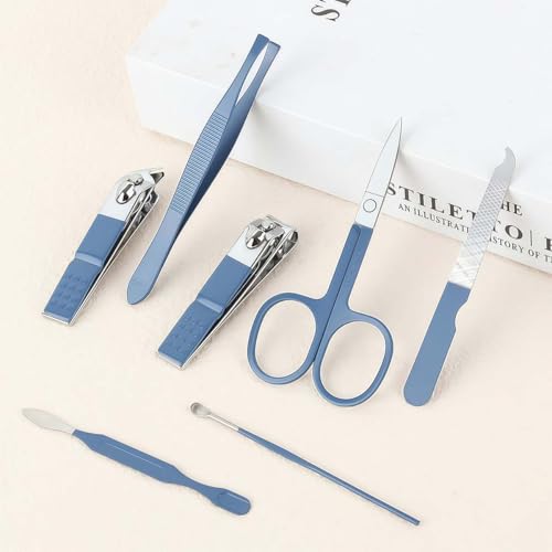 7-Pcs Professional Nail Kit & Complete Nail Clipper Set with Travel Leather Case, Includes Cuticle Trimmer & Nail Design Tools, Men & Women Fingernail Grooming Kit