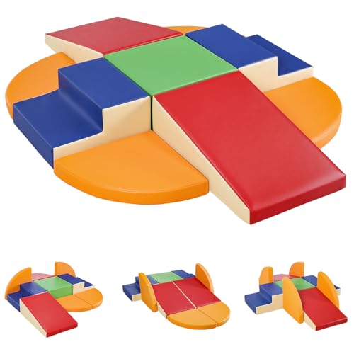 TODIBY 9-Piece Climbing Foam Blocks: Soft PU Leather - Baby Climb and Crawl Activity Blocks - Kids Play Gym Equipment Indoor for Development - style: Classic