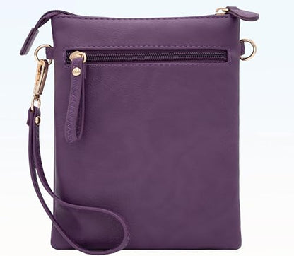 Solene Small Multi Zipper Pockets Crossbody Bag with Detachable Wristlet - color: Purple