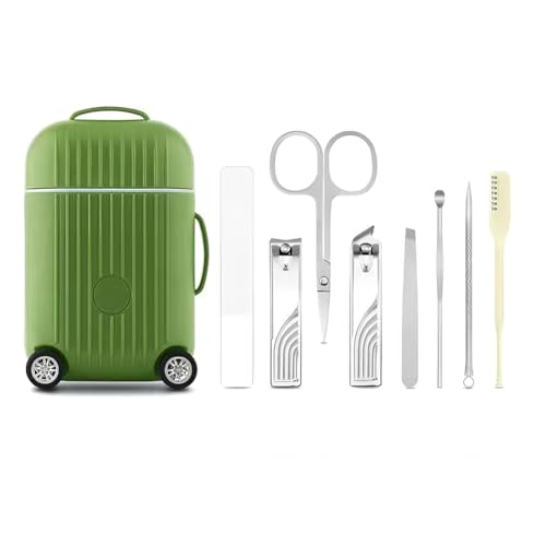 Travel Luggage Style Manicure Set 8-Piece Nail Clipper Set Nail Care Kit for Daily Use at Home Travel Emergency Beauty Tools - color: Green