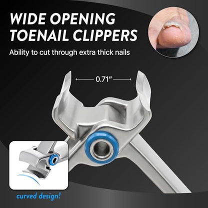 Ingrown Toenail Clippers for Seniors Thick Toenails, 7 Pcs Heavy Duty Large Pedicure Toe Nail Clipper Set with Wide Opening, Includes Nail Cutter, File, Lifter, Cuticle Pusher, Travel Case - color: 7 Pcs Set (Angled Clippers + Large Toenail Clipper)
