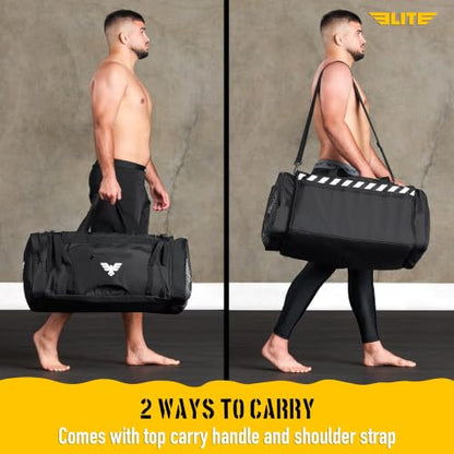 Elite Sports Monster MMA Duffel Bag – Large 44L Cordura Sports Bag w/Mesh Shoe Compartment & Adjustable Strap – MMA, BJJ, Martial Arts Gear – Fits Gi, Headgear, Shin Guards, Rash Guards & More