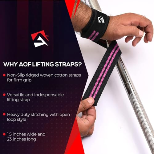 AQF Weight Lifting Straps, Padded Cotton Gym Wrist Straps for Deadlifts | 23" Extra-Long, Heavy-Duty Webbing, 5mm Neoprene Cushioning, Open-Loop Design, Sold as Pair, Ideal for Rows & Pull Workout - color: Black & Pink