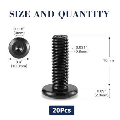 M5 x 16mm 20Pcs Flat Head Hex Socket Cap Screws Bolts, 304 Stainless Steel 18-8, Full Thread, Black Oxide by SG TZH (with Hex Spanner) - size: M5 x 16mm