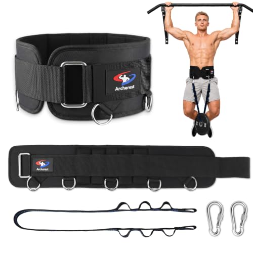5 D-Rings Dip Belt with 30.7" Adjustable Nylon Strap for Pull Up | Weight Lifting weighted Gym Belts with Structured Back Supportfor Squat, Powerlifting & Deadlift