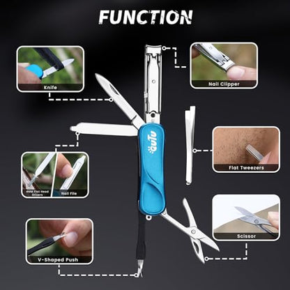 OUTU Keychain Nail Clippers Multitool, 7 in 1 EDC Utility Tool with Nail Clipper, Scissors, Manicure Sets Gifts for Him Men Husband Dad Boyfriend (Blue) - size: Blue