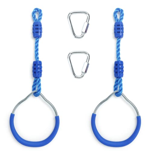 Ninja Ring Backyard Gymnastic Fitness Fist Outdoor Jungle Gym Play Set Playground Training Equipment, 2 Blue Swing Monkey Bar Hang Climbing Ring Warrior Obstacle Course Trapeze Slackline Attachments - color: Blue, size: 2 Pack