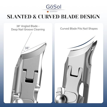 Ingrown Nail Clipper, Sharp Stainless Steel Slanted Finger Toe Nail Cutter | Angled Nail Cutter, Anti-Splash, Built-in Lock, One Handed Nail Trimmer, Curved Blades, Wide Jaw, Cuticle Trimmer, Washable - style: Slanted Nail Clipper