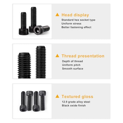 50PCS M5 x 50mm 60mm 70mm 80mm, Hex Socket Head Cap Screws Bolts Nuts Kit, 12.9 Grade Alloy Steel, Black Oxide Finish, Metric Allen Drive, Fully Threaded - size: Socket M5x50/60/70/80mm