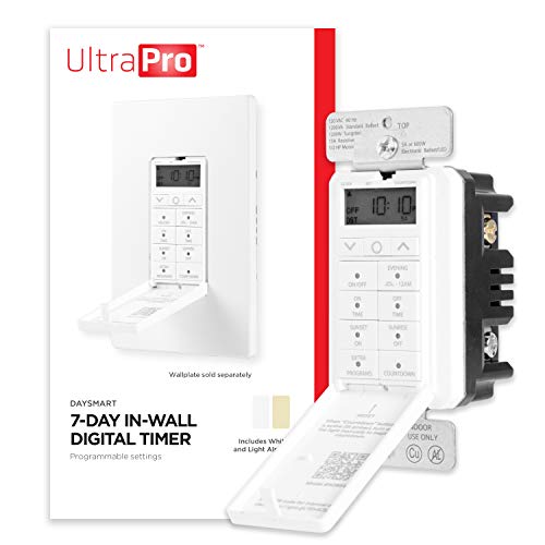 UltraPro in-Wall Digital Timer Switch, Auto Adjust Sunrise/Sunset Times | Daily & Weekly Programmable Schedules, Single-Pole or 3-Way, White & Light Almond Faceplates, Neutral Required - style: 7 Day Digital Timer