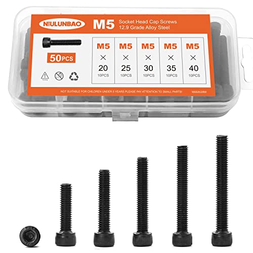 M5 x 20mm 25mm 30mm 35mm 40mm Hex Socket Head Cap Screws Bolts, 12.9 Grade Alloy Steel, Black Oxide Finish, Allen Hex Drive, Metric Machine Fully Threaded, Assortment Kit 50PCS - size: M5 x 20/25/30/35/40mm (50PCS)