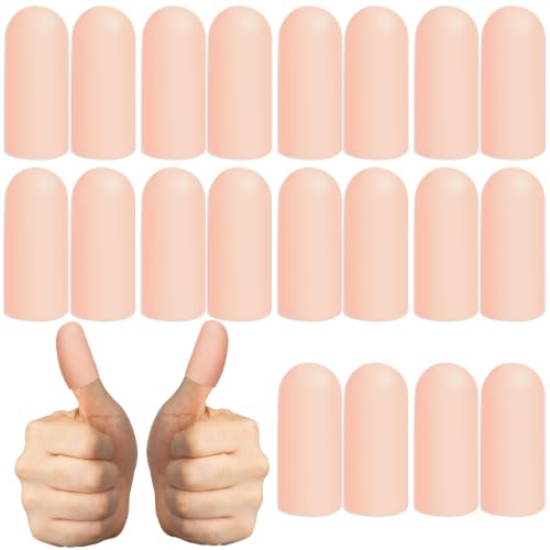 Gel Finger Cots Protectors, Silicone Fingers Covers Bandages Caps Sleeves for Fingertip Thumb Protection, Ideal for Trigger, Arthritis, Cracking, Blisters, Callus, Hangnail & Pain Relief(Nude,M,20PCS）