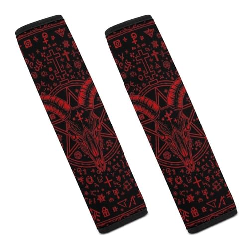 1 Pair Universal Soft And Comfortable Seat Belt Shoulder Pad for Kids, Stroller Pushchair High Chair, Goat Head Gothic Pentagram Devil Demon Symbol Mysterious Red Shoulder Protector, Anti-Slip Pad - color: Pattern 891